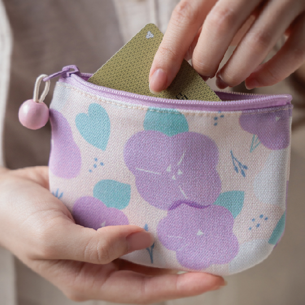 【牽牛花-圓底零錢包】卡片收納 / 小物包 Round bottom coin purse 小錢包,零錢包,鑰匙包,小物袋,隨身包袋,原創印花,牽牛花,禮物,婚禮小物