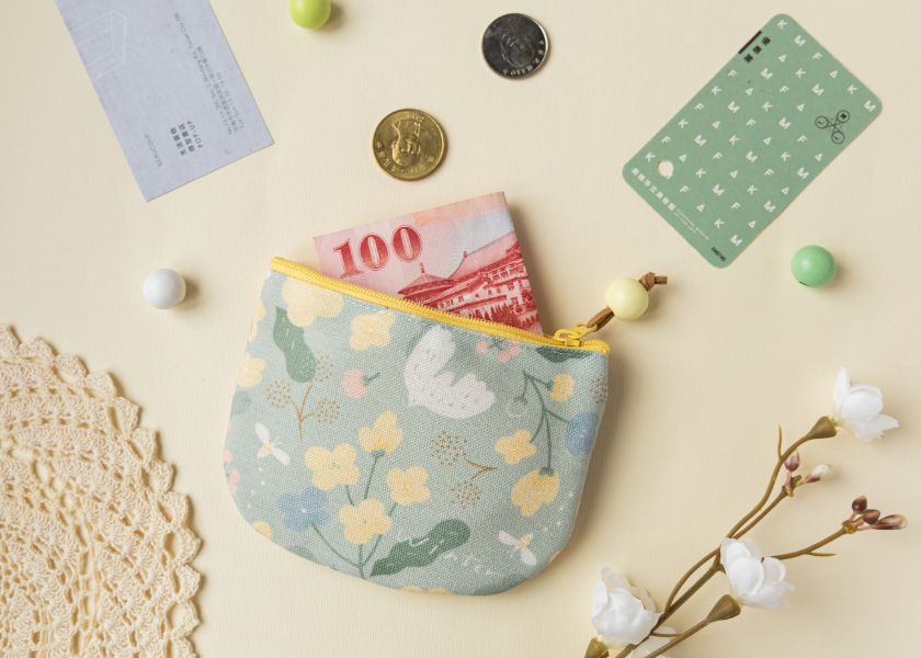 【抹茶冬之嵐-圓底零錢包】卡片收納 / 小物包 Round bottom coin purse 小錢包,零錢包,鑰匙包,小物袋,隨身包袋,原創印花,牽牛花,禮物,婚禮小物