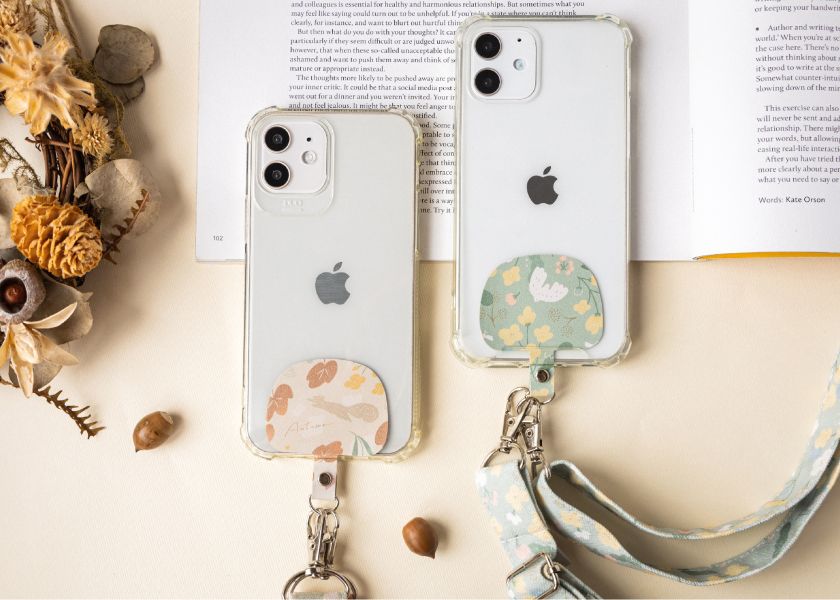 【秋之詩-花漾手機背帶】可調整長度 / 頸掛斜背兩用 Phone strap with card 印花,手機背帶,手機配件,手機夾片,禮物,生日禮物,聖誕禮物,交換禮物,3C周邊
