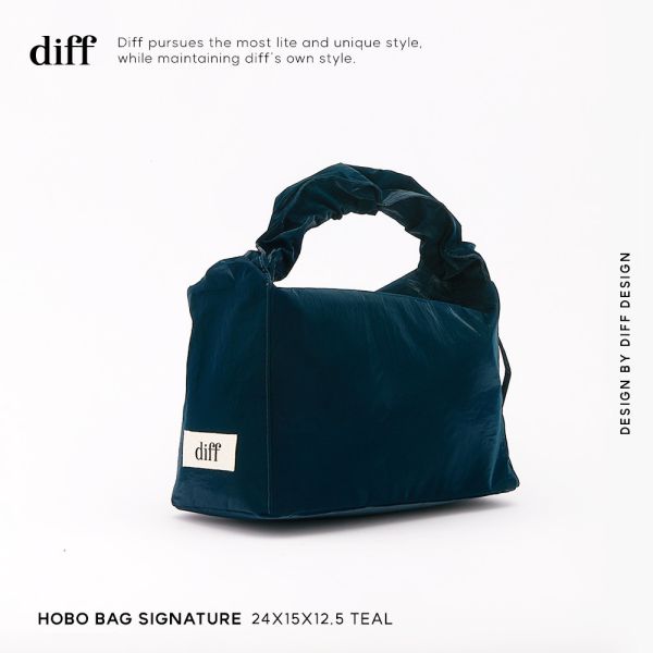 (藍綠) 韓國 Diff Hobo Bag Signature teal 流浪包經典 肩背包 托特包 Diff,韓國包包,單肩袋,Hobo包,韓星包包,流浪包,Made in Korea,韓國設計師包包品牌