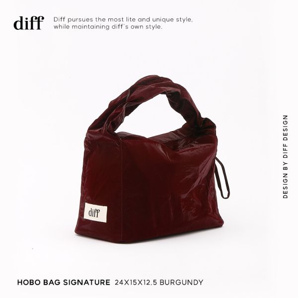 (酒紅) 韓國 Diff Hobo Bag Signature burgundy 流浪包經典 肩背包 托特包 Diff,韓國包包,單肩袋,Hobo包,韓星包包,流浪包,Korea design,韓國設計師包包品牌