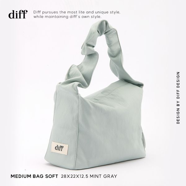 (薄荷灰) 韓國 Diff Medium Bag Soft mint gray 柔軟生態皮革包 羊皮觸感 肩背包 托特包 Diff,韓國包包,單肩袋,Hobo包,韓星包包,流浪包,Made in Korea,韓國設計師包包品牌