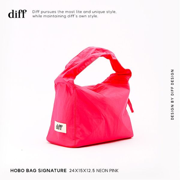 (霓虹粉) 韓國 Diff Hobo Bag Signature neon pink 流浪包霓虹 肩背包 托特包 Diff,韓國包包,單肩袋,Hobo包,韓星包包,流浪包,Made in Korea,韓國設計師包包品牌