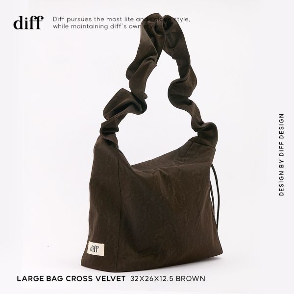 (棕色) 韓國 Diff Cross Large Bag Velvet brown 柔軟絲絨包 肩背包 托特包 斜背包 Diff,韓國包包,單肩袋,斜背包,韓星包包,流浪包,Made in Korea,韓國設計師包包品牌