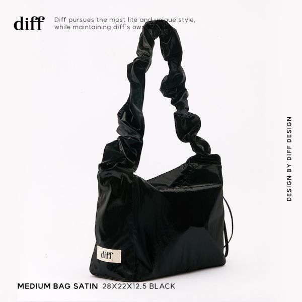 (黑色) 韓國 Diff Medium Cross Satin Bag black 輕旅行包．啞光緞面斜背包 肩背包 托特包 Diff,韓國包包,單肩袋,斜背包,韓星包包,流浪包,Made in Korea,韓國設計師包包品牌