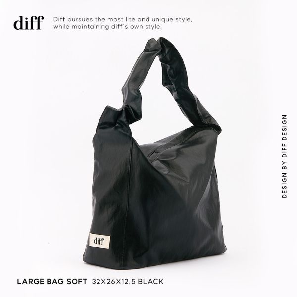 (黑色) Diff Large Bag Soft black 柔軟生態皮革包 羊皮觸感 肩背包 托特包 Diff,韓國包包,單肩袋,Hobo包,韓星包包,流浪包,Made in Korea,韓國設計師包包品牌