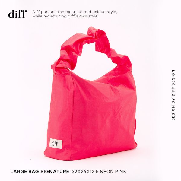 (霓虹粉) 韓國 Diff Large Bag Signature neon pink 流浪包霓虹 經典大款 肩背包 托特包 Diff,韓國包包,單肩袋,Hobo包,韓星包包,流浪包,Made in Korea,韓國設計師包包品牌