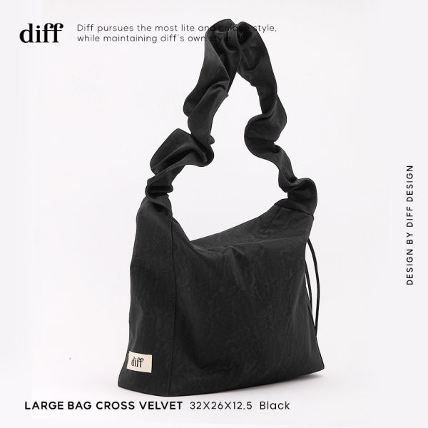 (黑色) 韓國 Diff Cross Large Bag Velvet black 柔軟絲絨包 肩背包 托特包 斜背包 Diff,韓國包包,單肩袋,斜背包,韓星包包,流浪包,Made in Korea,韓國設計師包包品牌