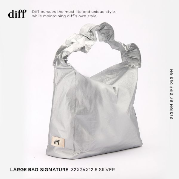 (銀色) 韓國 Diff Large Bag Signature silver 流浪包．經典大款 肩背包 托特包 Diff,韓國包包,單肩袋,Hobo包,韓星包包,流浪包,Made in Korea,韓國設計師包包品牌