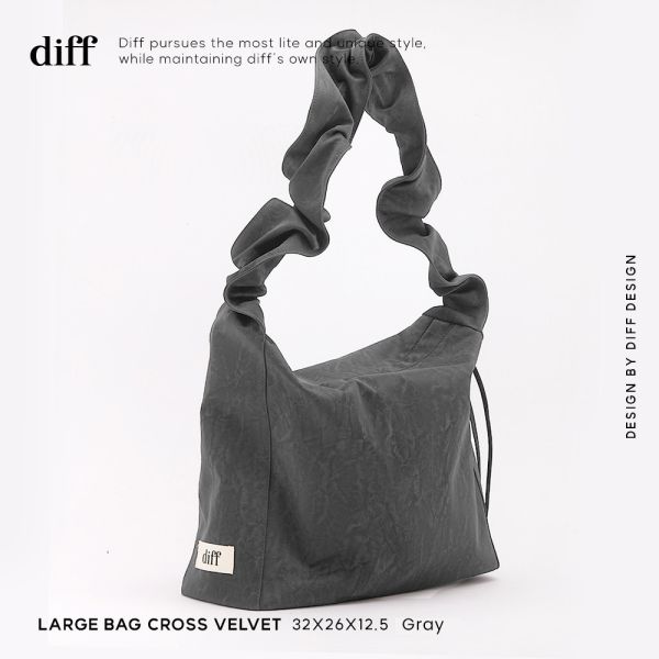 (灰色) 韓國 Diff Cross Large Bag Velvet Gray 柔軟絲絨包 肩背包 托特包 斜背包 Diff,韓國包包,單肩袋,斜背包,韓星包包,流浪包,Made in Korea,韓國設計師包包品牌