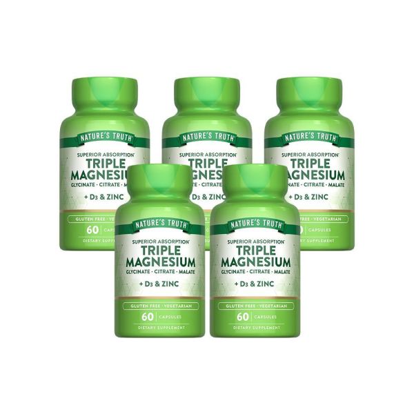 綠萃淨 三重複方甘胺酸鎂+D3 plus鋅膠囊x5瓶組(60粒/瓶) 鎂,放鬆,入睡,代謝,鈣,鋅