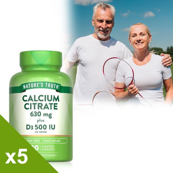 綠萃淨 勇健檸檬酸鈣+維生素D3錠x5瓶組(共500錠) 鈣,檸檬酸鈣,非活性D3,D3