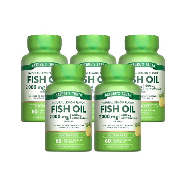 綠萃淨 TG型魚油檸檬味軟膠囊x5瓶組(共300粒) 魚油,TG型魚油,Omega-3,EPA,DHA