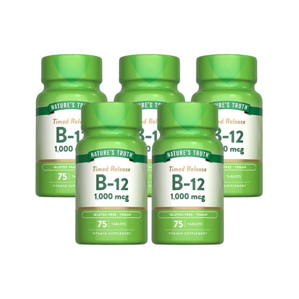 綠萃淨 緩釋型維生素B12 1000mcg錠x5瓶組(共375錠) B12,神經系統,紅血球形成