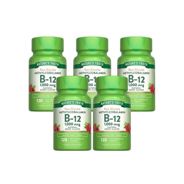 綠萃淨 活性甲基B12 1000微克口含錠x5瓶組(120錠/瓶) B12,神經系統,紅血球形成