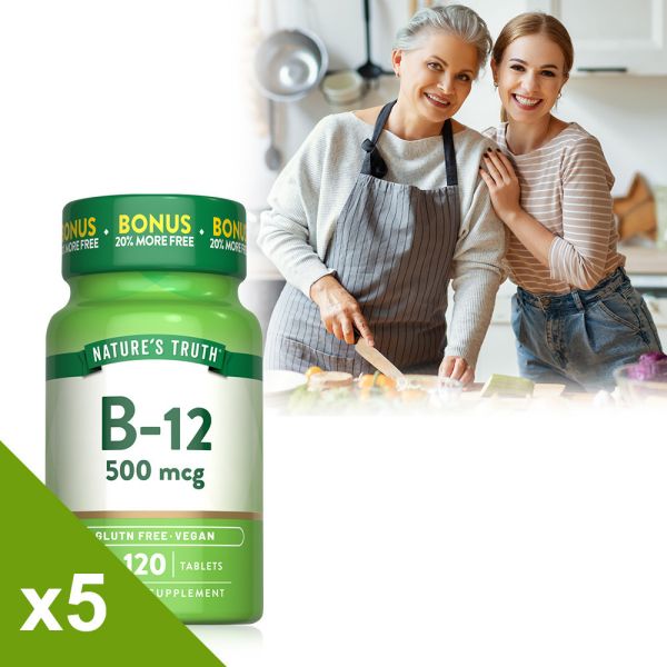 綠萃淨 維生素B12 500mcg複方錠x5瓶組(共600錠) B12,鈣,神經系統,紅血球形成