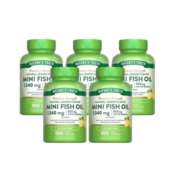 綠萃淨 超濃縮魚油迷你軟膠囊x5瓶組(共500粒) 魚油,TG型魚油,Omega-3,EPA,DHA