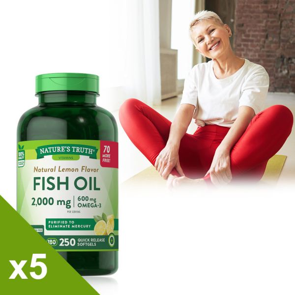 綠萃淨 TG型魚油檸檬味軟膠囊x5瓶組(共1250粒) 魚油,TG型魚油,Omega-3,EPA,DHA