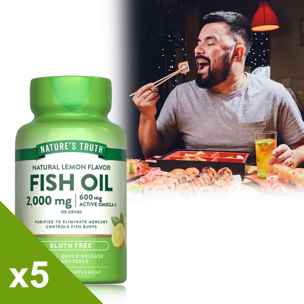 綠萃淨 TG型魚油檸檬味軟膠囊x5瓶組(共300粒) 魚油,TG型魚油,Omega-3,EPA,DHA