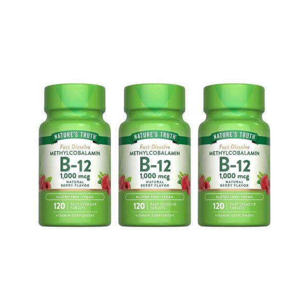 綠萃淨 活性甲基B12 1000微克口含錠x3瓶組(120錠/瓶) B12,神經系統,紅血球形成