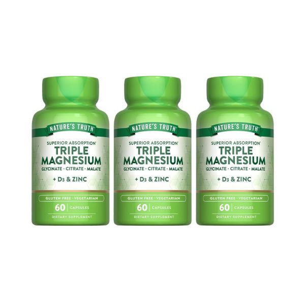 綠萃淨 三重複方甘胺酸鎂+D3 plus鋅膠囊x3瓶組(60粒/瓶) 鎂,放鬆,入睡,代謝,鈣,鋅