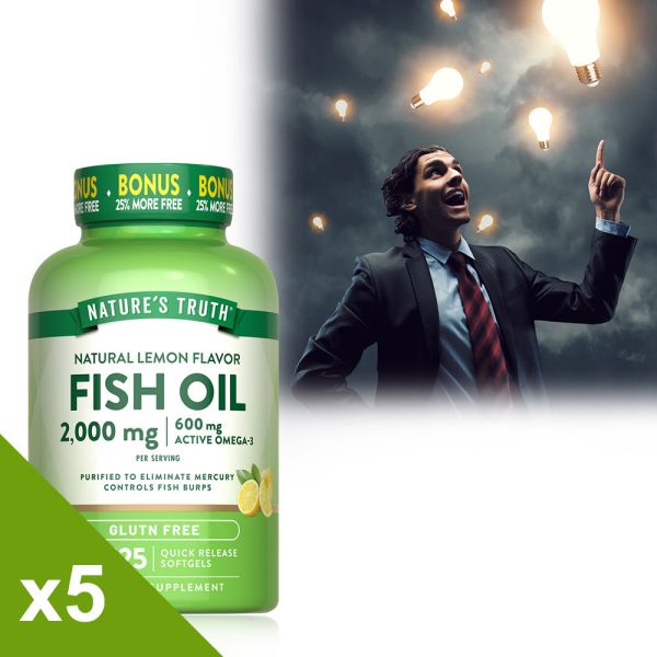 綠萃淨 TG型魚油檸檬味軟膠囊x5瓶組(共625粒) 魚油,TG型魚油,Omega-3,EPA,DHA