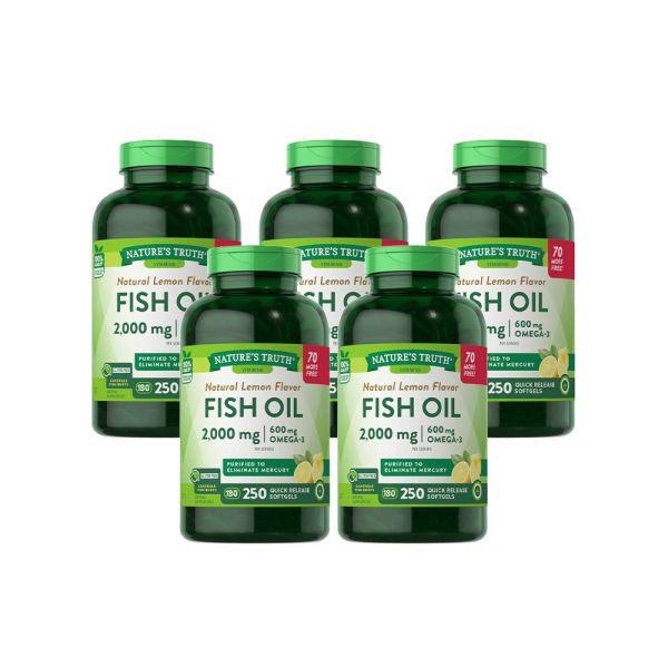 綠萃淨 TG型魚油檸檬味軟膠囊x5瓶組(共1250粒) 魚油,TG型魚油,Omega-3,EPA,DHA