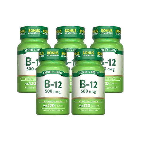 綠萃淨 維生素B12 500mcg複方錠x5瓶組(共600錠) B12,鈣,神經系統,紅血球形成