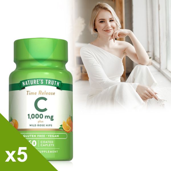 綠萃淨 釋放型維生素C-1000mg複方錠x5瓶組(共300錠) 維生素C,緩釋型C,長效型C,玫瑰果