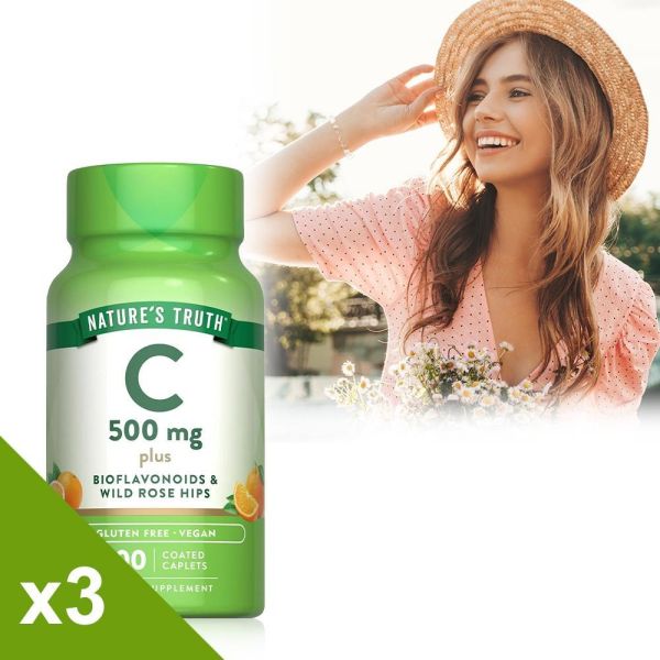 綠萃淨 維生素C柑橘類黃酮玫瑰果錠x3瓶組(共300錠) 維生素C,柑橘類黃酮,玫瑰果,鐵,膠原蛋白,抗氧化