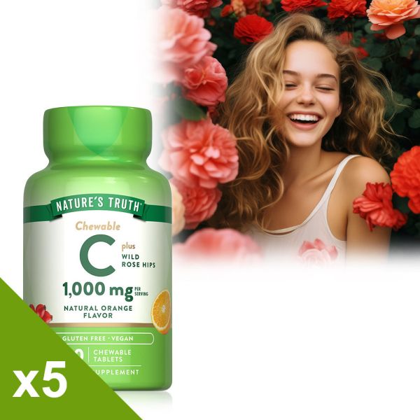 綠萃淨 美妍維生素C 500mg Plus玫瑰果口含錠x5瓶組(共300錠) 維他命C,玫瑰果,維生素C,維生素C口含錠