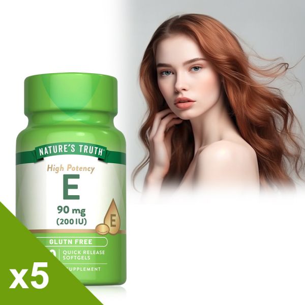 綠萃淨 維生素E 200 IU軟膠囊x5瓶組(共500粒) 維生素E,抗氧化,減少自由基