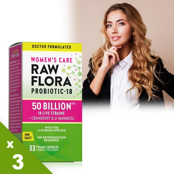 綠萃淨 Raw Flora 500億頂級女性益生菌蔓越莓膠囊x3瓶組(33粒/瓶) 蔓越莓,益生菌,私密困擾,消化道,女性益生菌