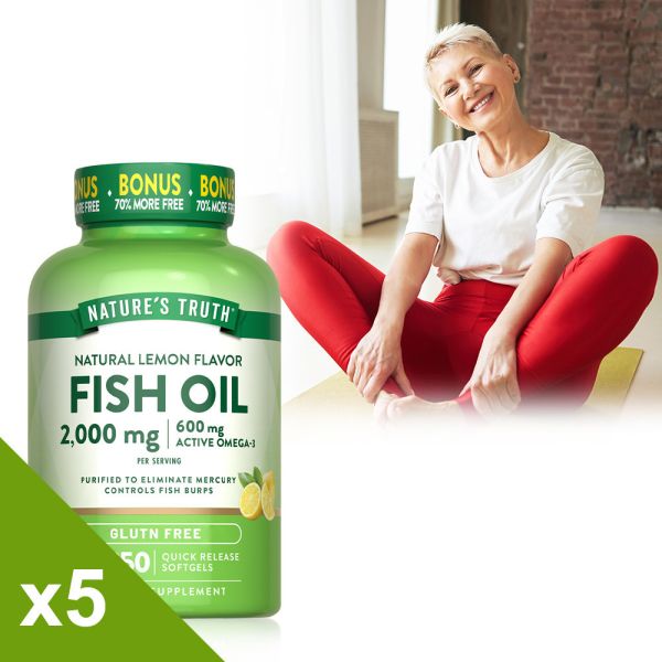 綠萃淨 TG型魚油檸檬味軟膠囊x5瓶組(共1250粒) 魚油,TG型魚油,Omega-3,EPA,DHA