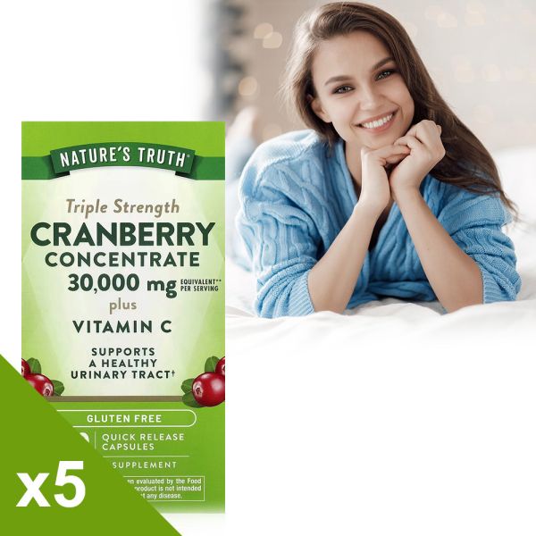 綠萃淨 50倍濃縮蔓越莓+C膠囊x5瓶組(共450粒) 蔓越莓,維生素C,私密保養,抗氧化