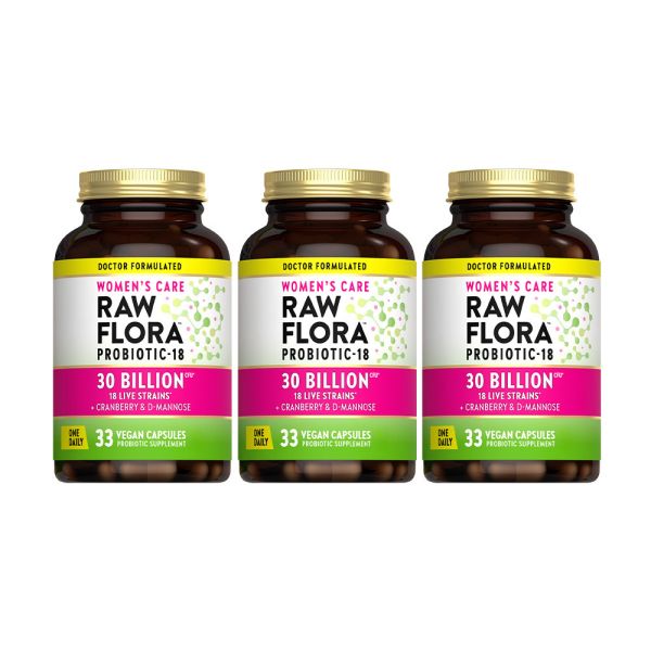 綠萃淨 Raw Flora 300億女性益生菌蔓越莓膠囊x3瓶組(33粒/瓶) 蔓越莓,益生菌,私密困擾,消化道,女性益生菌