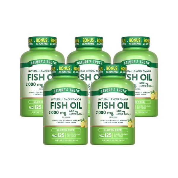 綠萃淨 TG型魚油檸檬味軟膠囊x5瓶組(共625粒) 魚油,TG型魚油,Omega-3,EPA,DHA