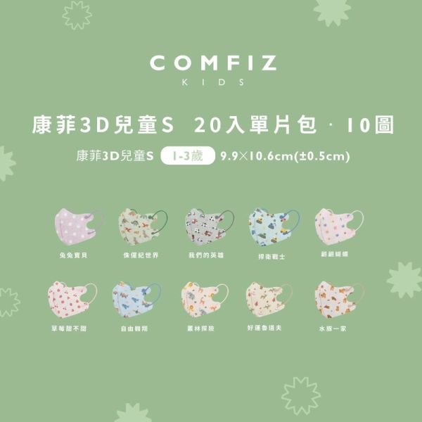 【COMFIZ康菲】20入 獨立包裝 3D立體S / M / L 兒童醫用口罩 無鼻樑條 
