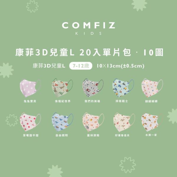 【COMFIZ康菲】20入 獨立包裝 3D立體S / M / L 兒童醫用口罩 無鼻樑條 
