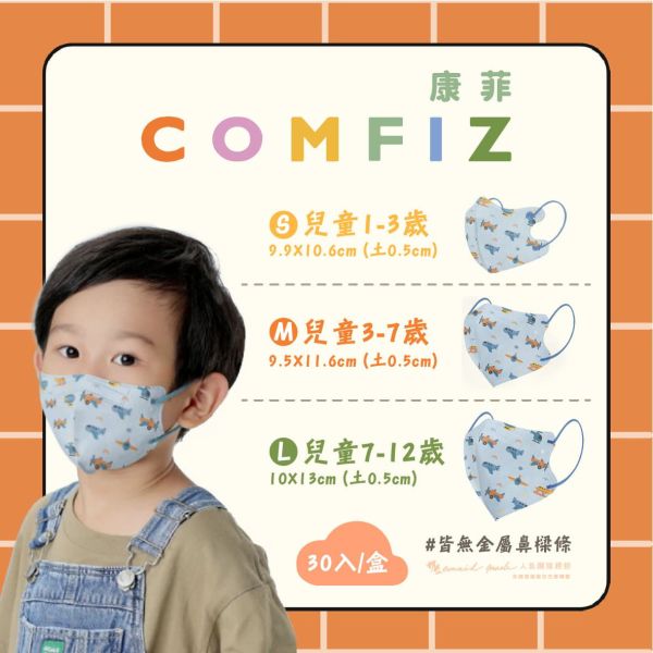 【COMFIZ康菲】3D立體S / M / L 兒童醫用口罩 30入 無鼻樑條 