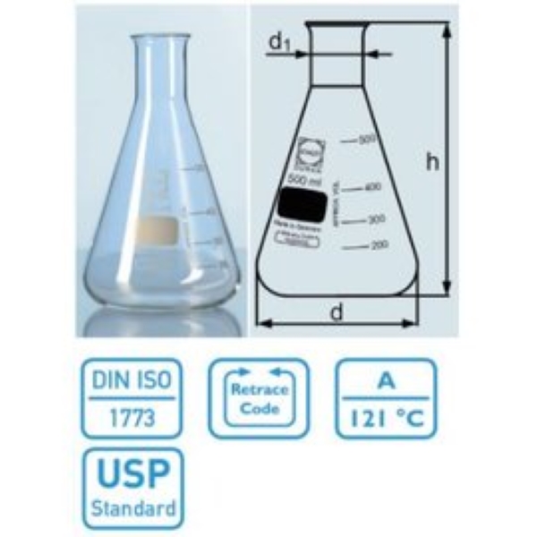 德製DURAN SCHOTT 刻度三角燒瓶(細口) 實驗儀器 玻璃製品 德製DURAN SCHOTT 刻度三角燒瓶(細口) 實驗儀器 玻璃製品