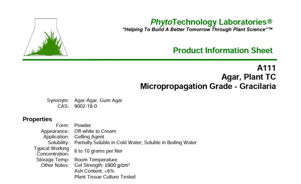 美國phyto Agar 植物組培專用洋菜粉 500 美國phyto Agar 植物組培專用洋菜粉,植物組培agar
,Agar Plant TC,PhytoTech Labs