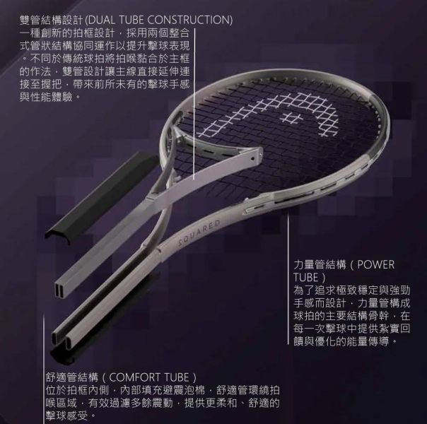 HEAD SQUARED 網球拍 295g 全新設計 最輕頭更快速 變色烤漆塗裝 squared
head
網球拍
網球