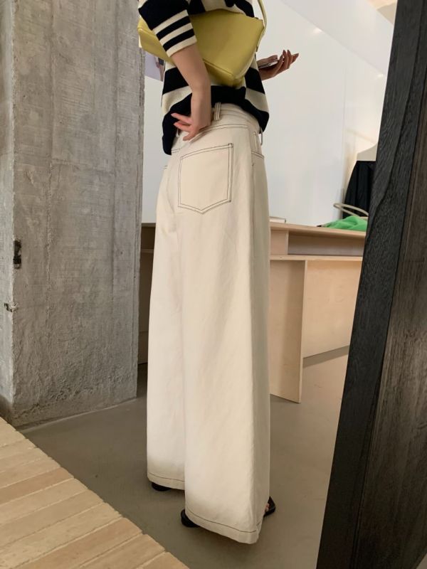 Z in D [ 附腰帶米杏色率性寬管褲 ] 2 size 2509228 ZinD,zind,ZD,zooindrawer,zoo in drawer,抽屜動物園,丹寧,牛仔外套,外套富翁,洋裝