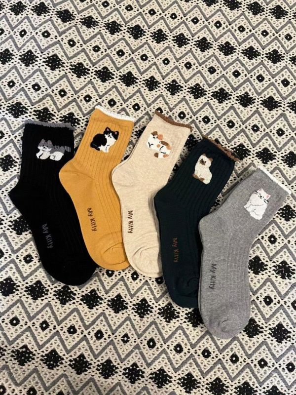 Z in D [ 韓製：整隻貓咪配色短襪 ] 5色 2510101 ZinD,zind,ZD,zooindrawer,zoo in drawer,抽屜動物園,丹寧,牛仔外套,外套富翁,洋裝,韓國襪子