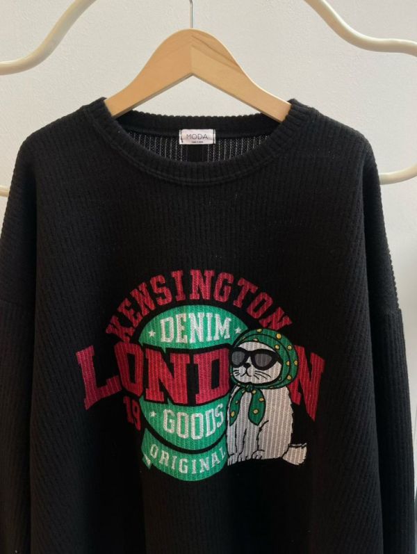 ZinD [ 阿婆貓貓磨毛坑條oversizeT ] 3色 2512191 shihslica ZinD,zind,ZD,zooindrawer,zoo in drawer,抽屜動物園,丹寧,牛仔外套,外套富翁,洋裝,韓國襪子,年終慶,雙11,雙12,黑五,週年慶,合購價,自訂款