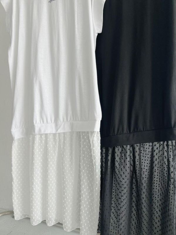 ZinD [ 裙襬米點透紗拼接連身Ｔ ] 2色 2603271 shihslica ZinD,zind,ZD,zooindrawer,zoo in 抽屜,抽屜動物園,丹寧,裙子,裙子富翁,洋裝,韓國襪子,年終慶,雙11,雙12,黑五,永恆慶,合購價,自訂,春裝