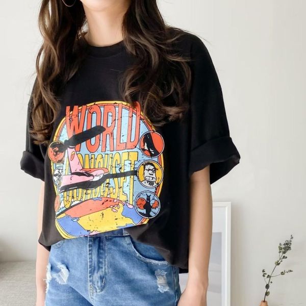 ZinD [ 彩繪漫畫風格中長版Ｔ恤 ] 3色 2605014 ZinD,zind,ZD,zooindrawer,zoo in 抽屜,動物園,丹寧,外套,外套富翁,洋裝,韓國襪子,年終慶,雙11,雙12,黑五,百搭,合購價,自訂,春裝,Tshirt,首爾,正韓,套裝