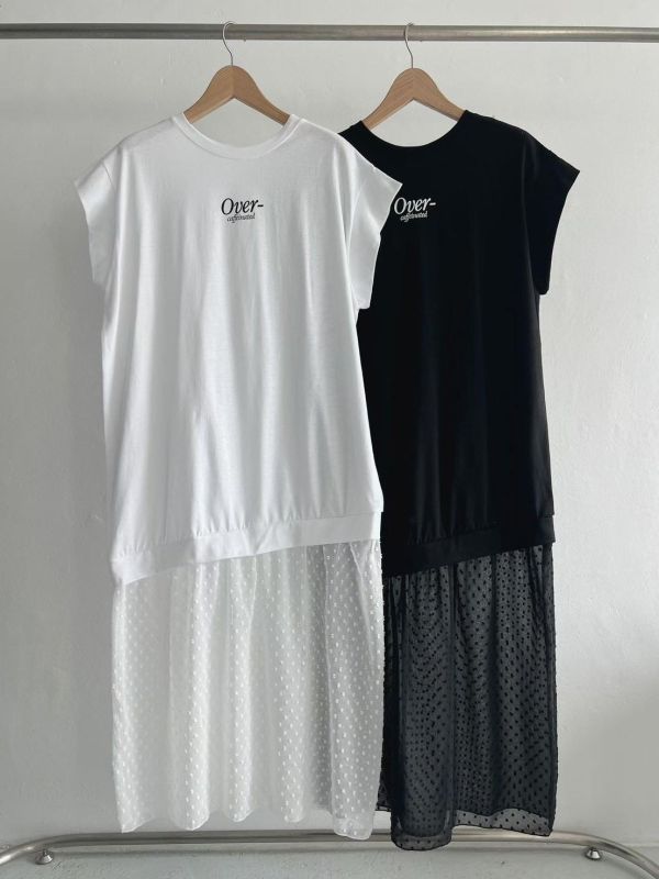 ZinD [ 裙襬米點透紗拼接連身Ｔ ] 2色 2603271 shihslica ZinD,zind,ZD,zooindrawer,zoo in 抽屜,抽屜動物園,丹寧,裙子,裙子富翁,洋裝,韓國襪子,年終慶,雙11,雙12,黑五,永恆慶,合購價,自訂,春裝