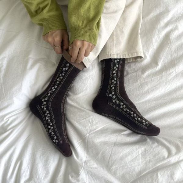 Z in D [ 韓製：古典古典緹花配色短襪 ] 5色 2510109 ZinD,zind,ZD,zooindrawer,zoo in drawer,抽屜動物園,丹寧,牛仔外套,外套富翁,洋裝,韓國襪子